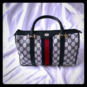 GUCCI Vintage Monogram Web Boston Navy tote!